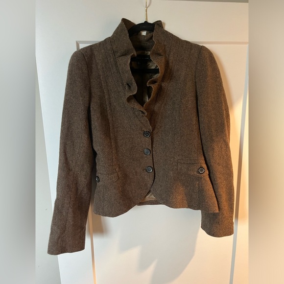 Zara Jackets & Blazers - Zara Brown Ruffle Collar Wool Blend Blazer